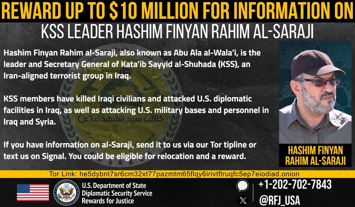US Offers $10 Million Reward for Iraqi Militia Leader Linked to Iran-Backed Group