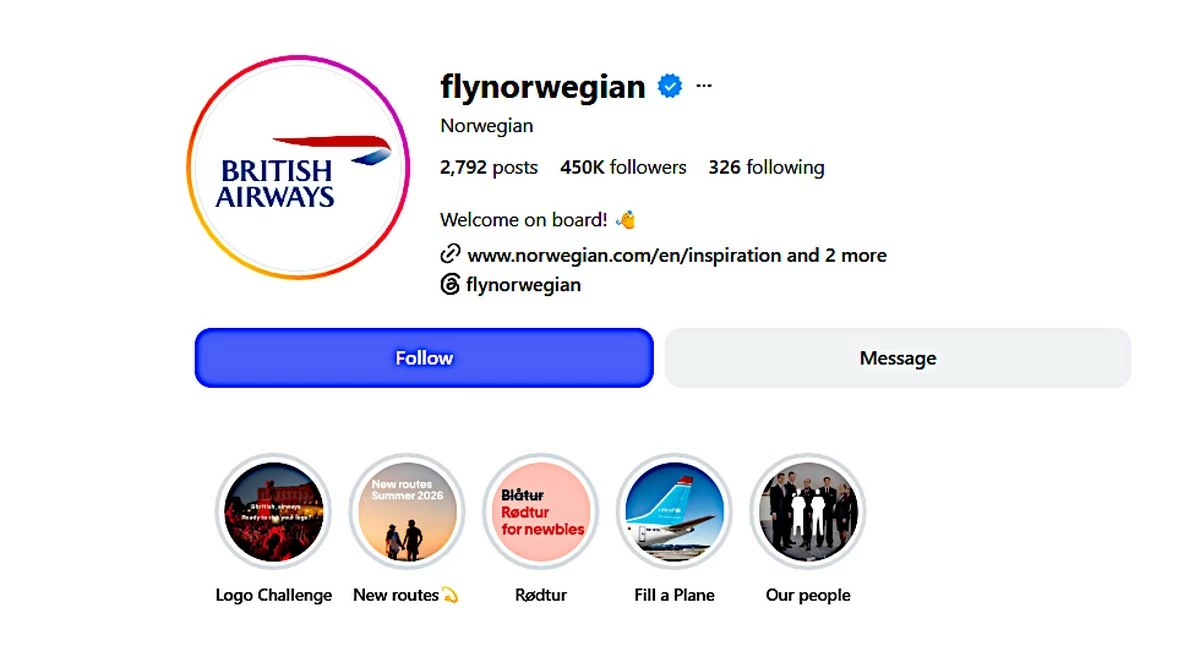 Norwegian Air Swaps Instagram Logo After Losing World Cup Bet to British Airways