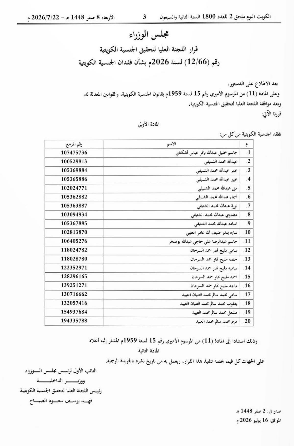 Kuwait Revokes Citizenship of 20 Individuals Under Nationality Law