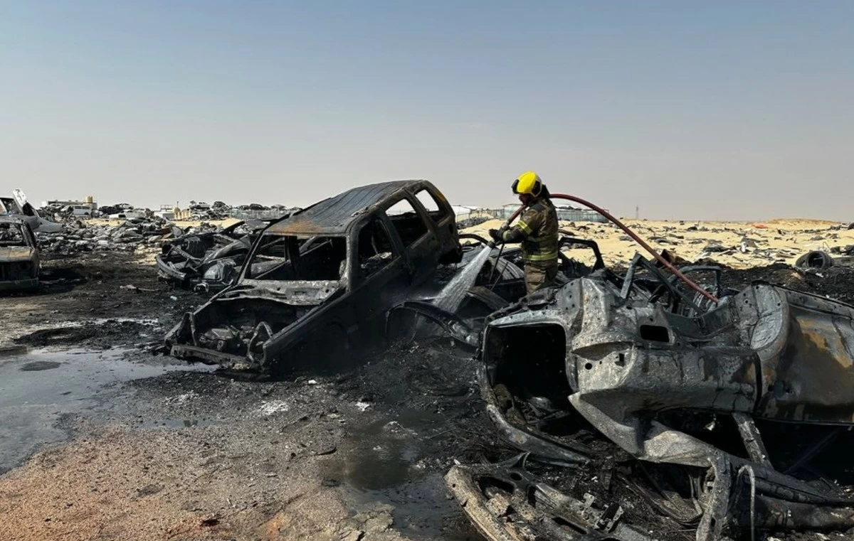 Kuwait Firefighters Control Blaze at Scrap Yard on Salmi Road