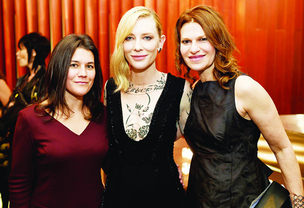 Left to right: Sara Switzer, Cate Blanchett, and Sandra Bernhard attend the reception for the premiere of ‘Carol’, during the 53rd New York Film Festival at Alice Tully Hall, Lincoln Center on Octr 9, in New York City. (AFP)