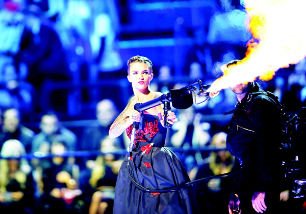 Ruby Rose performs during the MTV European Music Awards in Milan, Italy on Oct 25. (AP)