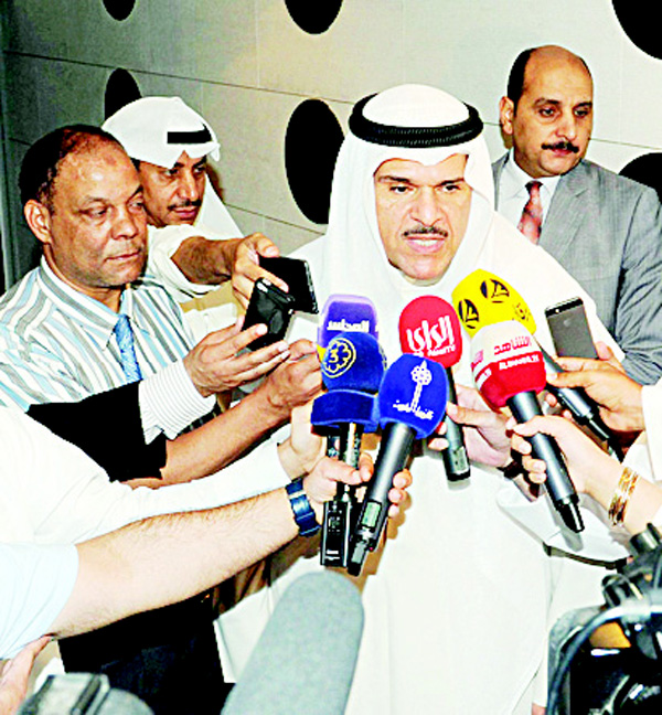 Sheikh Salman speaking to reporters on the issue of FIFA’s suspension of Kuwait.