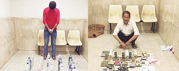 (Left): The Asian with liquor bottles, and (right) the man held for providing illegal int’l cal