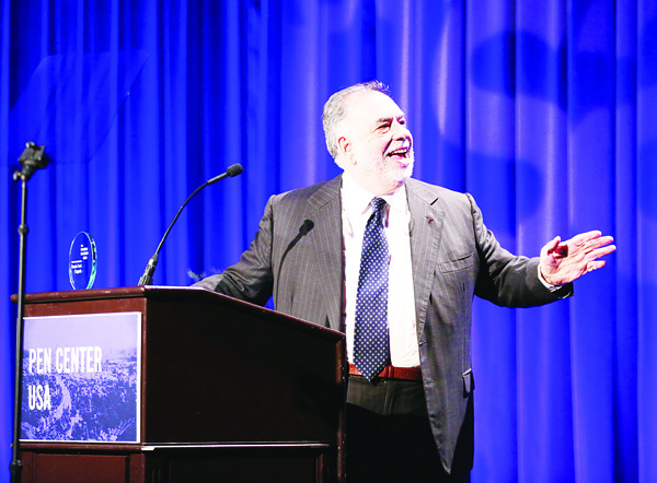 Francis Ford Coppola accepts the Lifetime Achievement Award at the PEN Center USA’s 25th Annual Literacy Awards Festival at the Beverly Wilshire Hotel on Nov 16, in Beverly Hills, Calif. (AP)