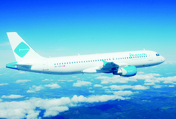 Photo of an inflight Jazeera Airways aircraft-