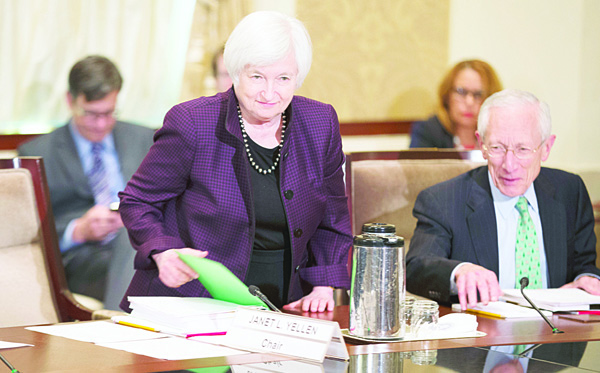 Federal Reserve Chair Janet Yellen arrives for a meeting of the Board of Governors of the Federal Reserve on Oct 30, in Washington. The meeting was to discuss a proposed rule establishing total loss-absorbing capacity and long-term debt requirements for global systemically important banking organizations, as well as a final rule on margin and capital requirements for uncleared swaps of prudentially regulated swap entities. (AP)