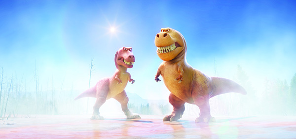 In this image released by Pixar-Disney shows characters Ramsey, voiced by Anna Paquin (left), and Nash, voiced by A. J. Buckley, in a scene from ‘The Good Dinosaur.’ (AP)