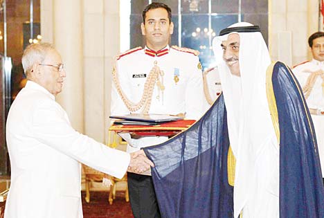 Ambassador Al-Awadi while presenting his credentials to the Indian president.