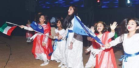 Young Kuwaiti girls performing at the Kuwait Club for the Disabled as part of celebrations to mark the Solidarity Day with Disabled